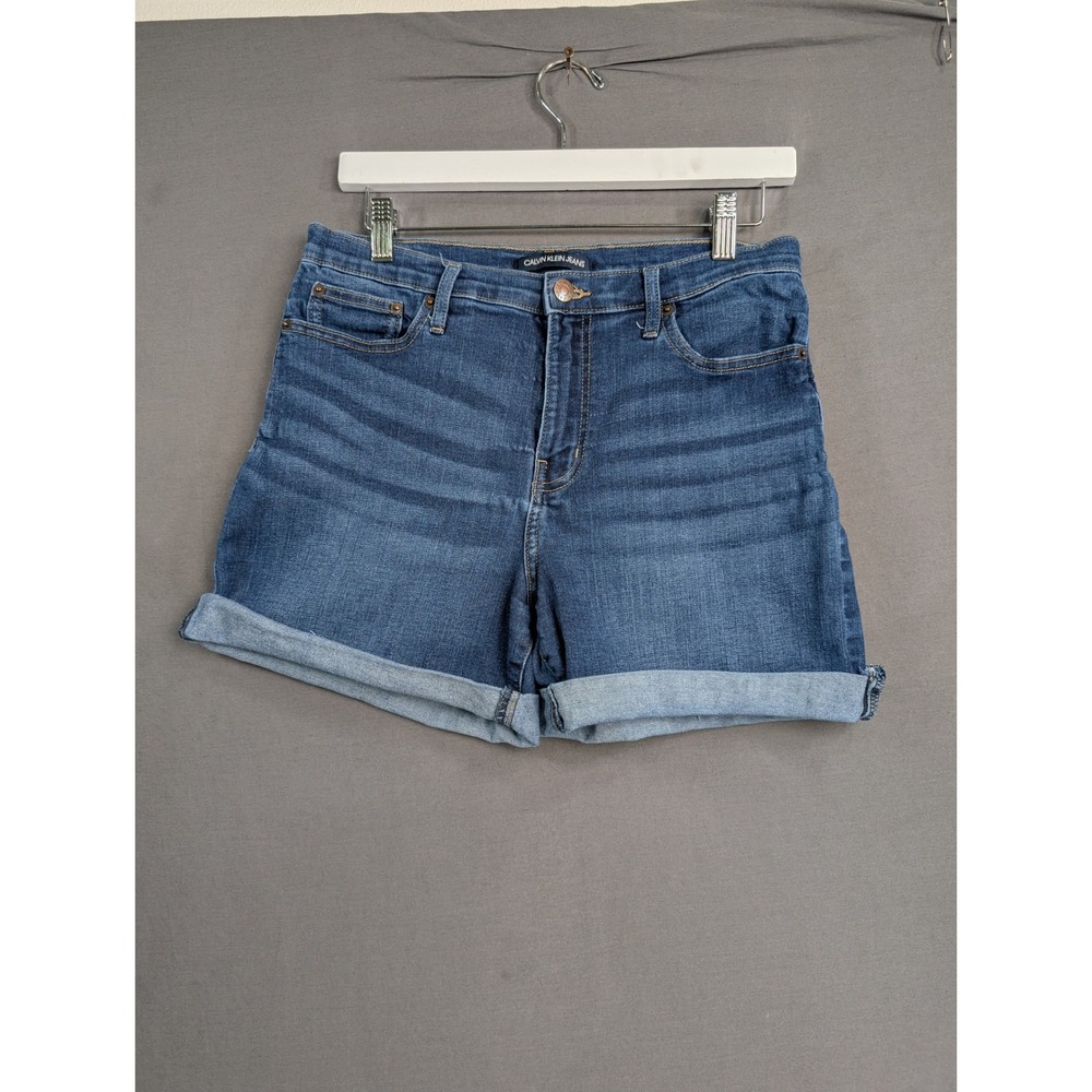 Calvin Klein Jeans Womens Blue Denim High Rise Cuffed Jean Shorts Size 8